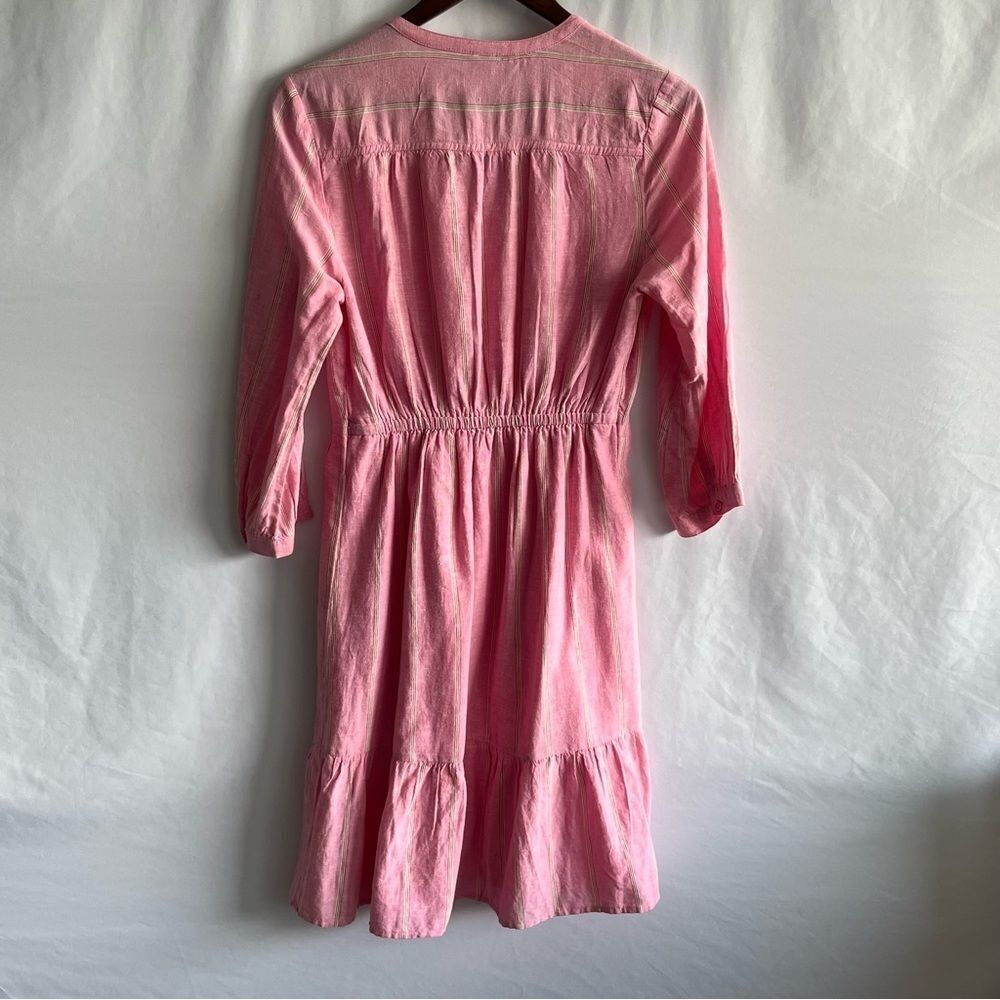 Old Navy Pink Striped Tiered 3/4 Sleeve Button Front Dress - Picture 8 of 9